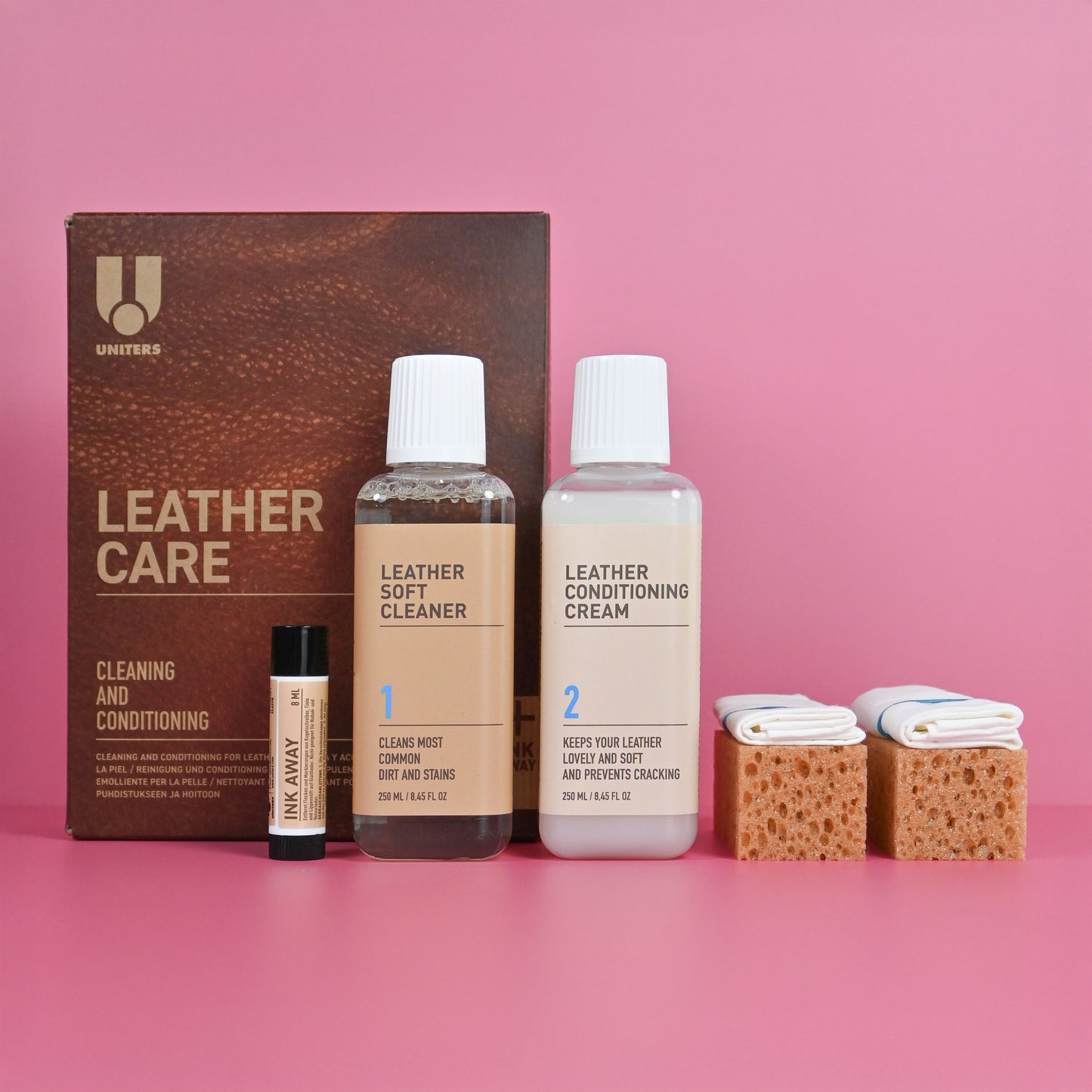 Cleaning & care set for smooth leather